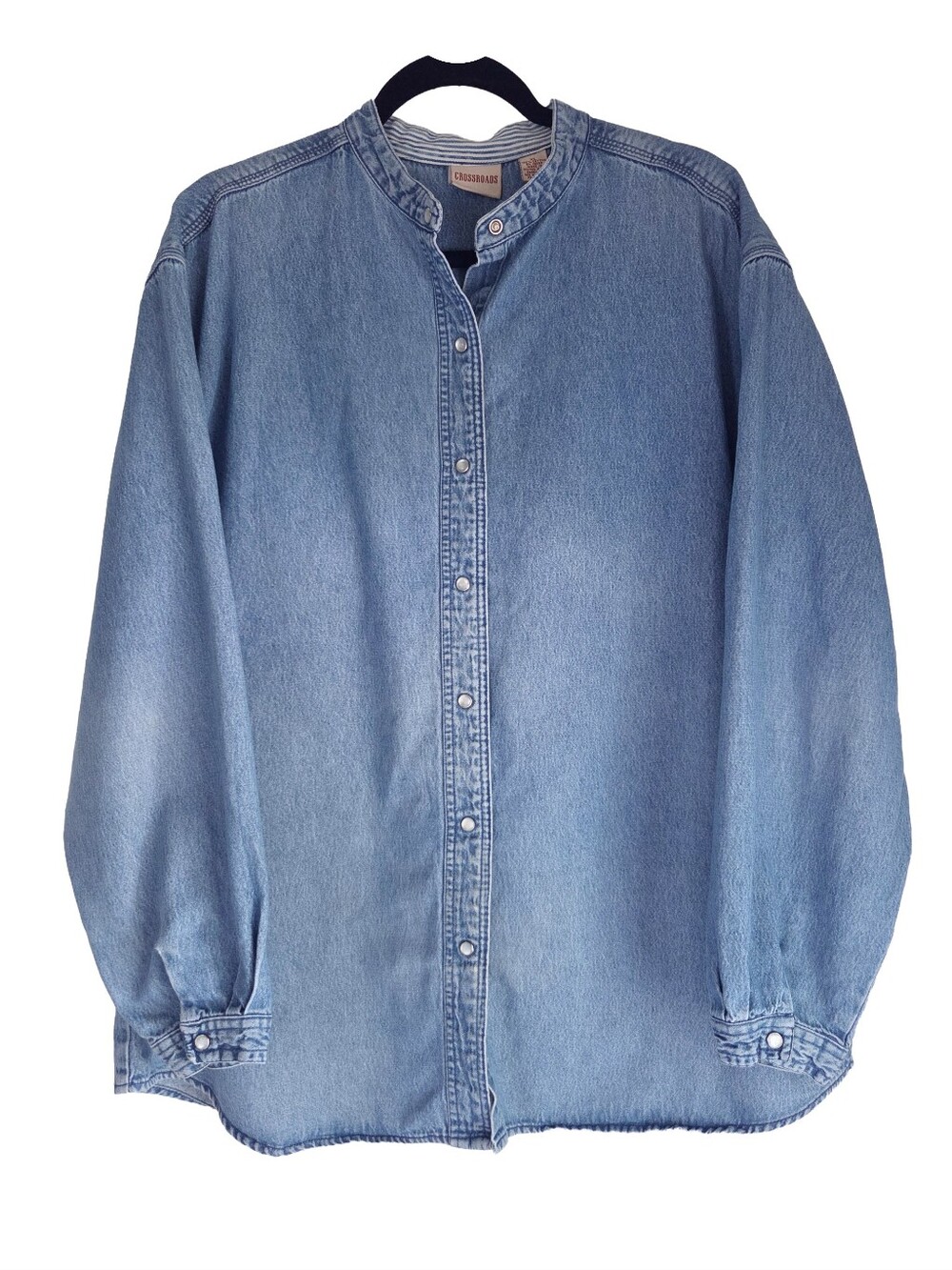 Vintage Men's Crossroads Collarless Long-Sleeve  Button Down Denim Shirt (XL)